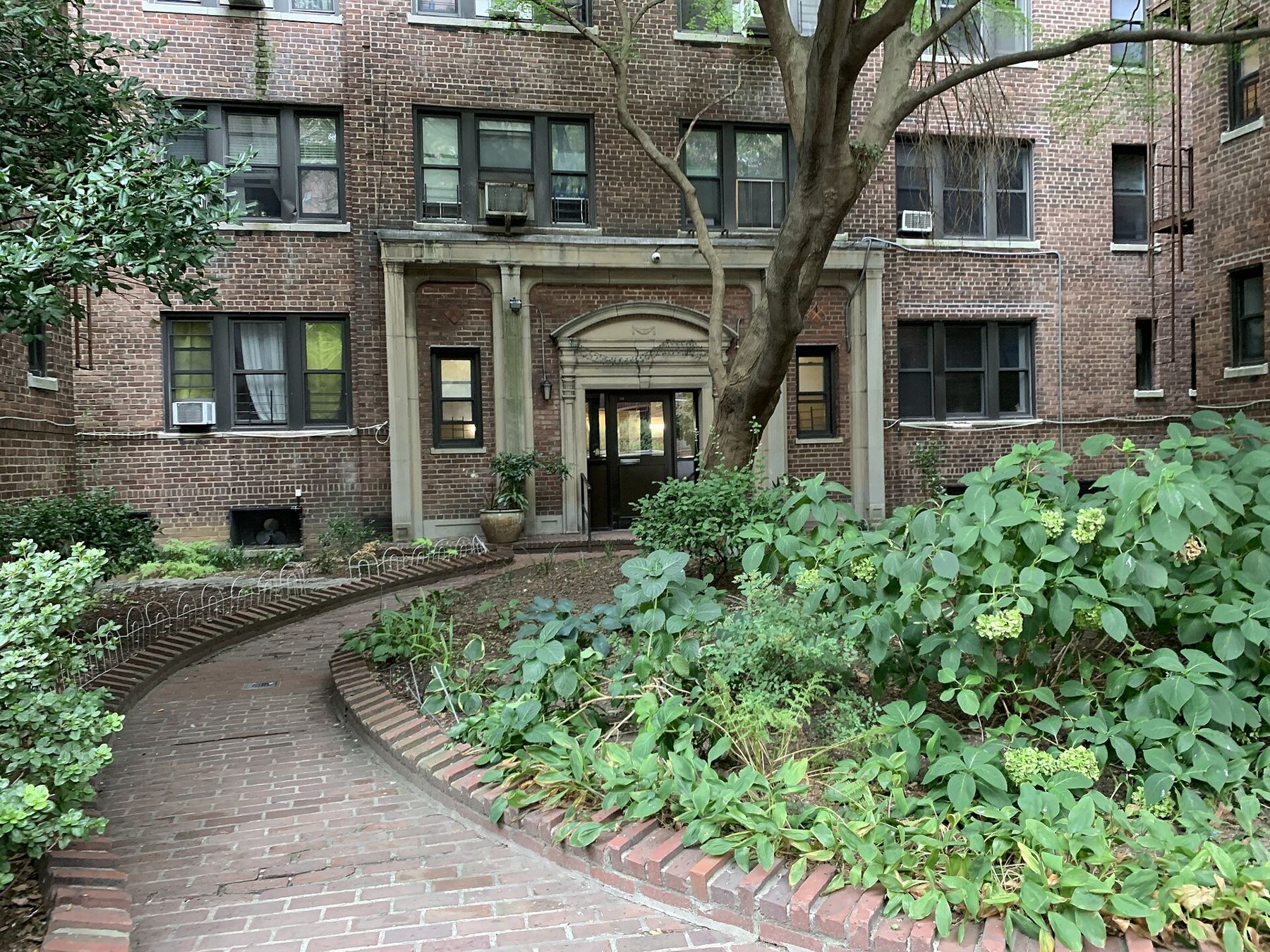 Apartment building entrance in Jackson Heights, Queens