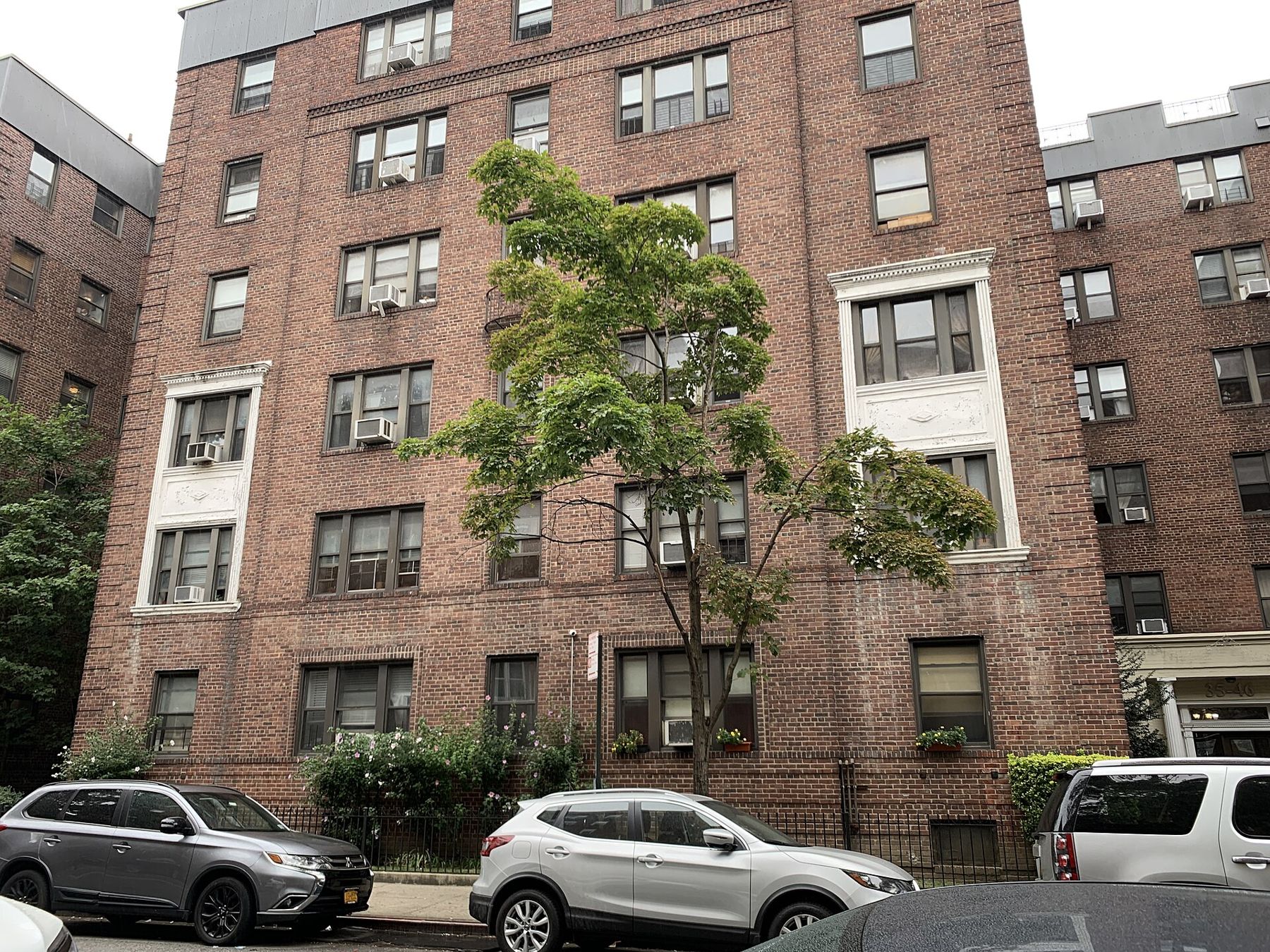 Apartment building facade in Jackson Heights, Queens