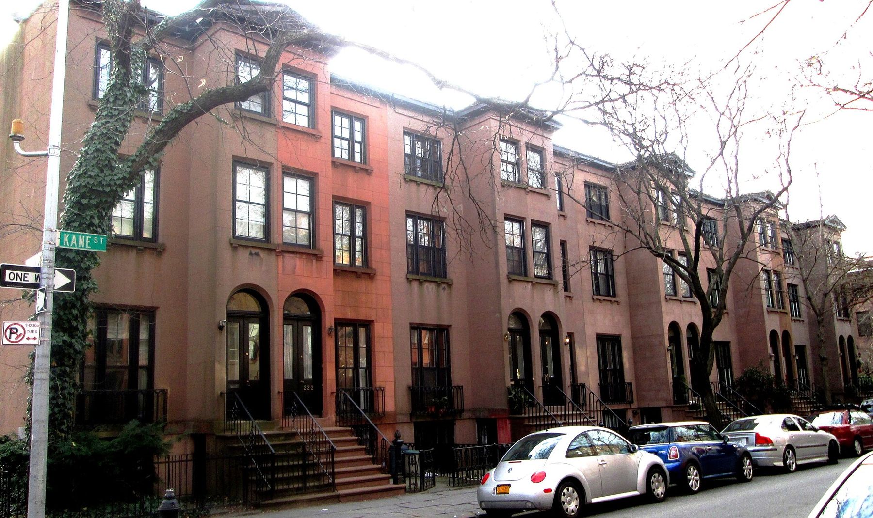 Row of brownstone houses on Kane Street, Brooklyn
